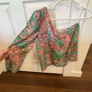 One shoulder paisley top